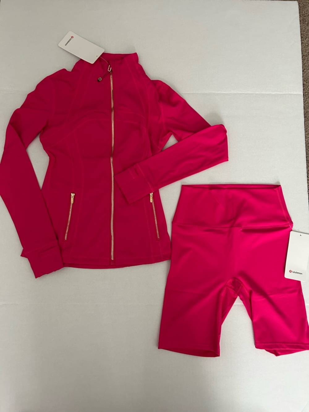 Lululemon Hot Pink Zip Jacket & Biker Shorts Set Size 6